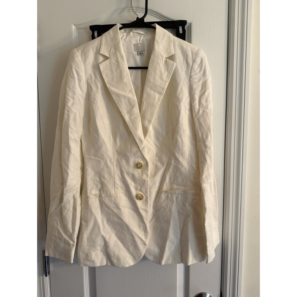 A New Day Target Cream Linen Blend Blazer Jacket Women's Size 4 Tailored NWOT